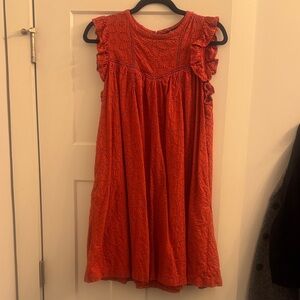 Madewell Women's Eyelet Ruffle Midi Dress in Red